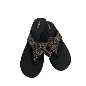 West Loop Platform Sandals Womens Large 9/10 Black New Studded Wedge Flip Flops